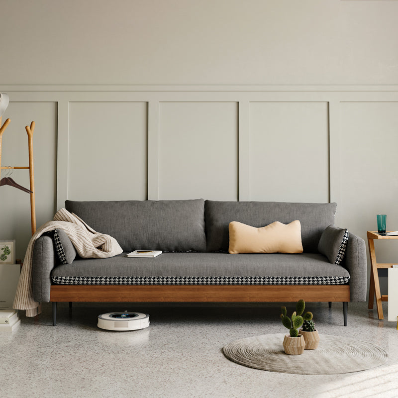 29.53" Scandinavian Linen Square Arm Loose Back Sofa for Apartment Dark Gray Latex Clearhalo 'furn' 'furn_sofas' 'Furniture' 'furniture_sofas' 'kitchen' 'kitchen_sofas' 'Living Room Furniture' 'Sofa' 'sofas' 4625179