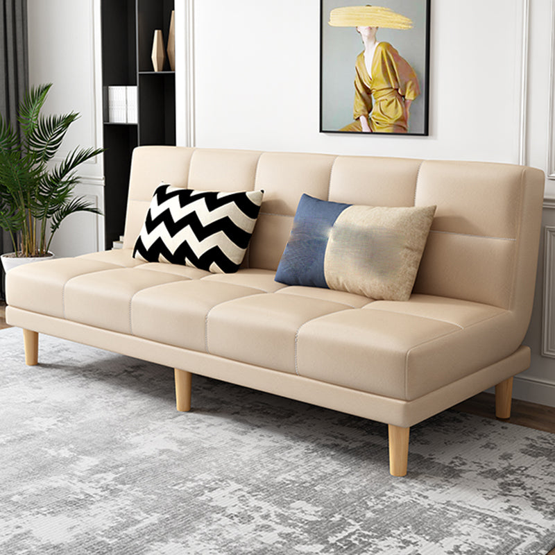 Contemporary Armless Standard Sofa Bed Dual Purpose Sofa for Living Room Beige Faux Leather Clearhalo 'furn' 'furn_sofas' 'Furniture' 'furniture_sofas' 'kitchen' 'kitchen_sofas' 'Living Room Furniture' 'Sofa' 'sofas' 4625229