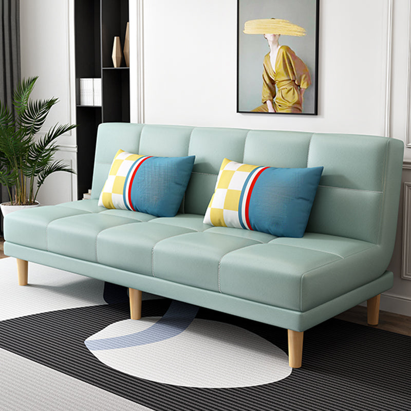 Contemporary Armless Standard Sofa Bed Dual Purpose Sofa for Living Room Aqua Faux Leather Clearhalo 'furn' 'furn_sofas' 'Furniture' 'furniture_sofas' 'kitchen' 'kitchen_sofas' 'Living Room Furniture' 'Sofa' 'sofas' 4625243