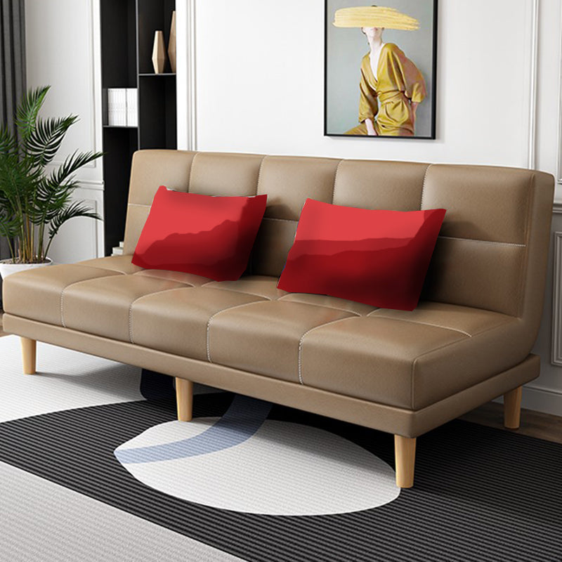 Contemporary Armless Standard Sofa Bed Dual Purpose Sofa for Living Room Light Coffee Faux Leather Clearhalo 'furn' 'furn_sofas' 'Furniture' 'furniture_sofas' 'kitchen' 'kitchen_sofas' 'Living Room Furniture' 'Sofa' 'sofas' 4625245