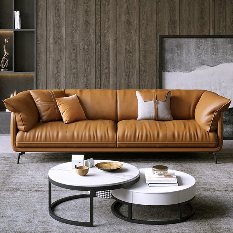 Modern Style with Pillow Back Leather/napa Upholstered Brown Sofa 68"L x 39"W x 33"H Clearhalo 'furn' 'furn_sofas' 'Furniture' 'furniture_sofas' 'kitchen' 'kitchen_sofas' 'Living Room Furniture' 'Sofa' 'sofas' 4625270
