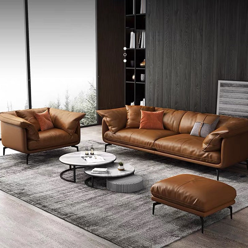 Modern Style with Pillow Back Leather/napa Upholstered Brown Sofa Clearhalo 'furn' 'furn_sofas' 'Furniture' 'furniture_sofas' 'kitchen' 'kitchen_sofas' 'Living Room Furniture' 'Sofa' 'sofas' 4625271