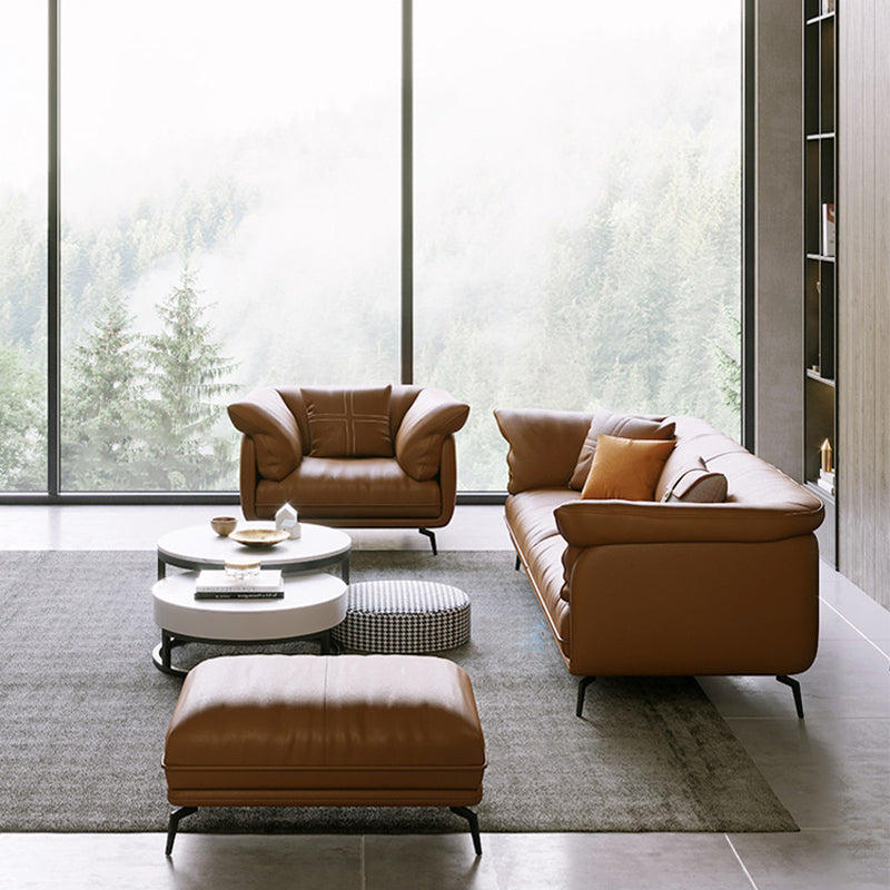 Modern Style with Pillow Back Leather/napa Upholstered Brown Sofa Clearhalo 'furn' 'furn_sofas' 'Furniture' 'furniture_sofas' 'kitchen' 'kitchen_sofas' 'Living Room Furniture' 'Sofa' 'sofas' 4625273