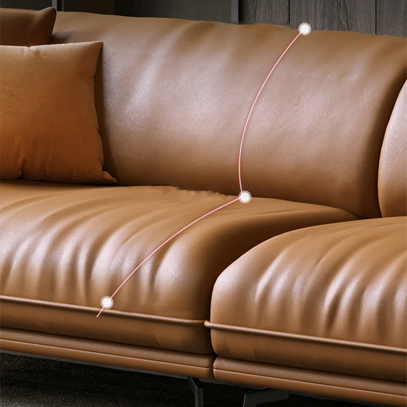 Modern Style with Pillow Back Leather/napa Upholstered Brown Sofa Clearhalo 'furn' 'furn_sofas' 'Furniture' 'furniture_sofas' 'kitchen' 'kitchen_sofas' 'Living Room Furniture' 'Sofa' 'sofas' 4625281