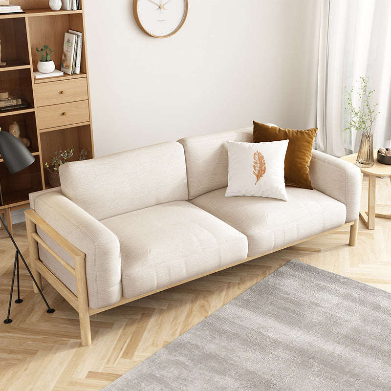 Fabric Loose Back Sofa 32.68" D x 59/66.93/78.74" W x 32.26" H Square Arm Sofa 67"L x 33"W x 33"H White Natural Wood Clearhalo 'furn' 'furn_sofas' 'Furniture' 'furniture_sofas' 'kitchen' 'kitchen_sofas' 'Living Room Furniture' 'Sofa' 'sofas' 4625373