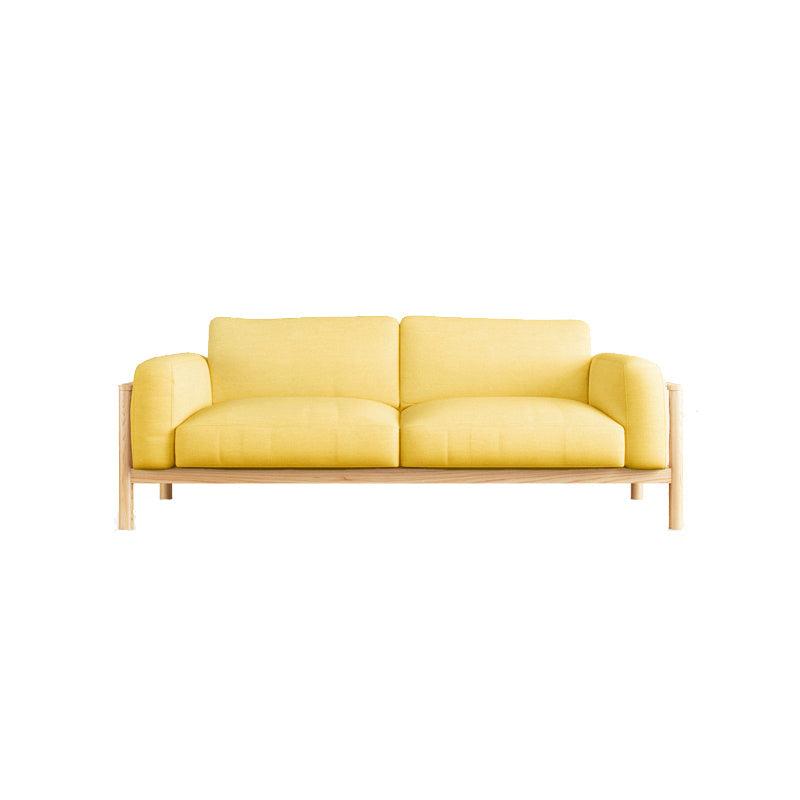 Fabric Loose Back Sofa 32.68" D x 59/66.93/78.74" W x 32.26" H Square Arm Sofa Yellow Natural Wood Clearhalo 'furn' 'furn_sofas' 'Furniture' 'furniture_sofas' 'kitchen' 'kitchen_sofas' 'Living Room Furniture' 'Sofa' 'sofas' 4625380