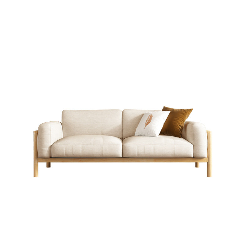 Fabric Loose Back Sofa 32.68" D x 59/66.93/78.74" W x 32.26" H Square Arm Sofa White Natural Wood Clearhalo 'furn' 'furn_sofas' 'Furniture' 'furniture_sofas' 'kitchen' 'kitchen_sofas' 'Living Room Furniture' 'Sofa' 'sofas' 4625381