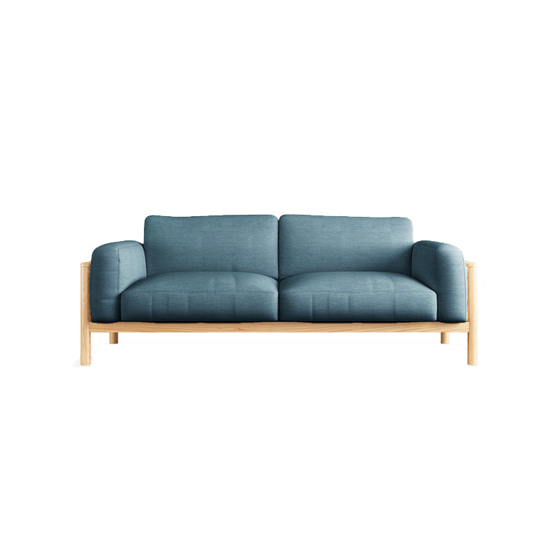 Fabric Loose Back Sofa 32.68" D x 59/66.93/78.74" W x 32.26" H Square Arm Sofa Blue Natural Wood Clearhalo 'furn' 'furn_sofas' 'Furniture' 'furniture_sofas' 'kitchen' 'kitchen_sofas' 'Living Room Furniture' 'Sofa' 'sofas' 4625388