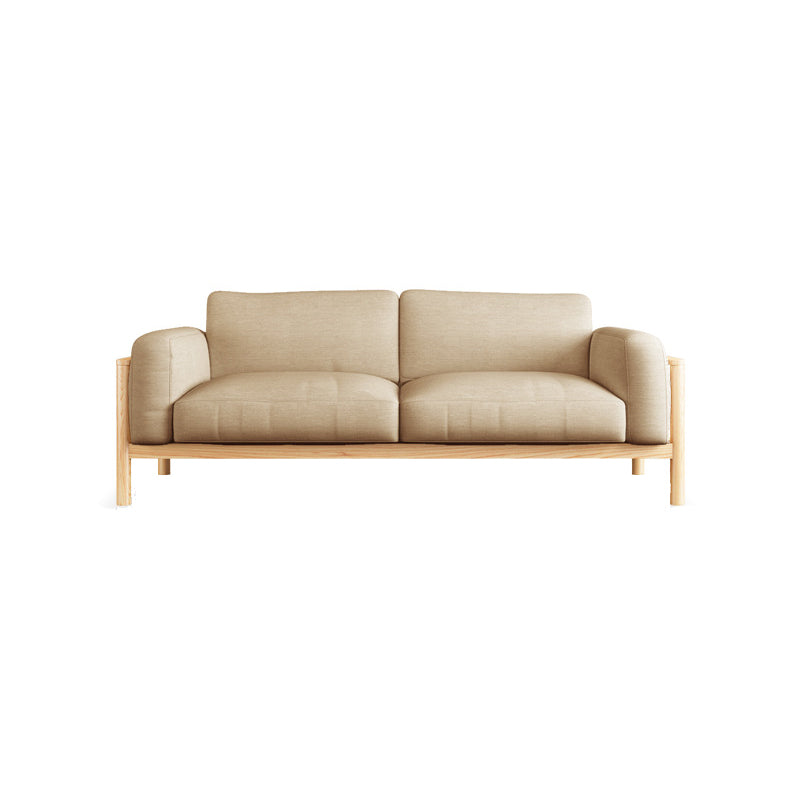 Fabric Loose Back Sofa 32.68" D x 59/66.93/78.74" W x 32.26" H Square Arm Sofa Brown Natural Wood Clearhalo 'furn' 'furn_sofas' 'Furniture' 'furniture_sofas' 'kitchen' 'kitchen_sofas' 'Living Room Furniture' 'Sofa' 'sofas' 4625390
