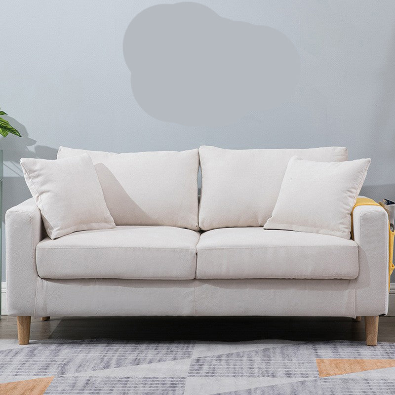 Modern Style Solid Wood Base Namib Material Cushion with Pillow Rectangular Sofa Off-White Clearhalo 'furn' 'furn_sofas' 'Furniture' 'furniture_sofas' 'kitchen' 'kitchen_sofas' 'Living Room Furniture' 'Sofa' 'sofas' 4625450