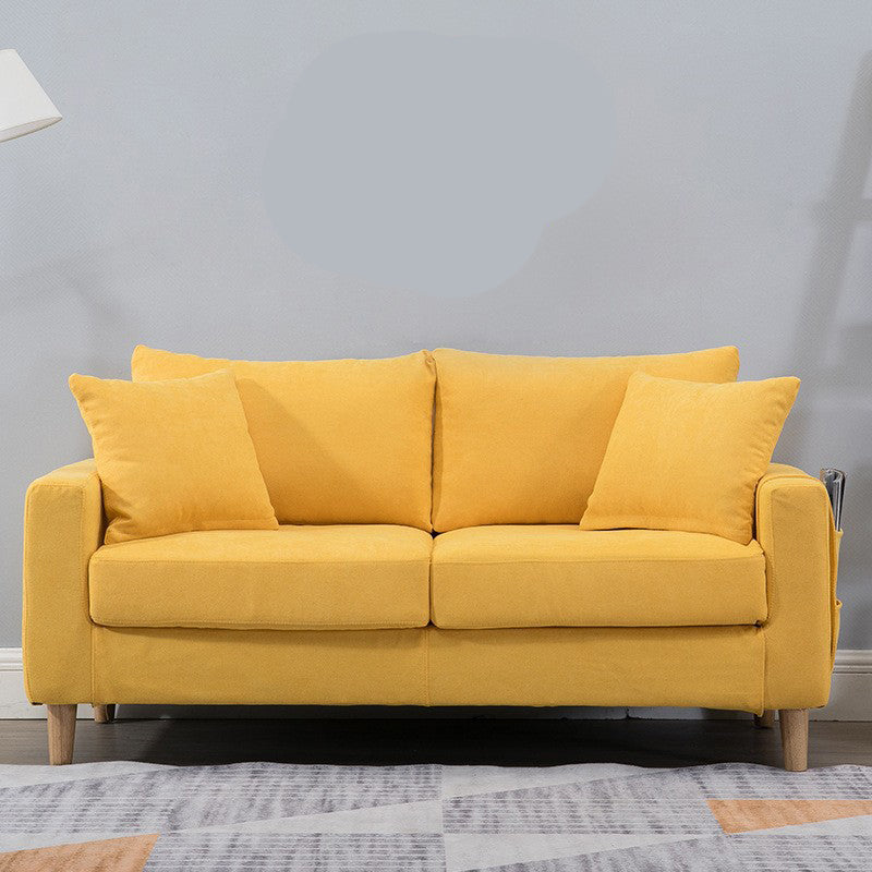 Modern Style Solid Wood Base Namib Material Cushion with Pillow Rectangular Sofa Yellow Clearhalo 'furn' 'furn_sofas' 'Furniture' 'furniture_sofas' 'kitchen' 'kitchen_sofas' 'Living Room Furniture' 'Sofa' 'sofas' 4625454