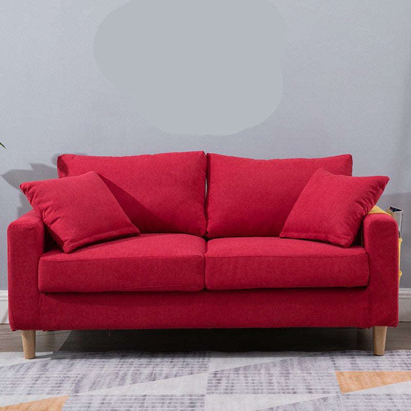 Modern Style Solid Wood Base Namib Material Cushion with Pillow Rectangular Sofa Burgundy Clearhalo 'furn' 'furn_sofas' 'Furniture' 'furniture_sofas' 'kitchen' 'kitchen_sofas' 'Living Room Furniture' 'Sofa' 'sofas' 4625455