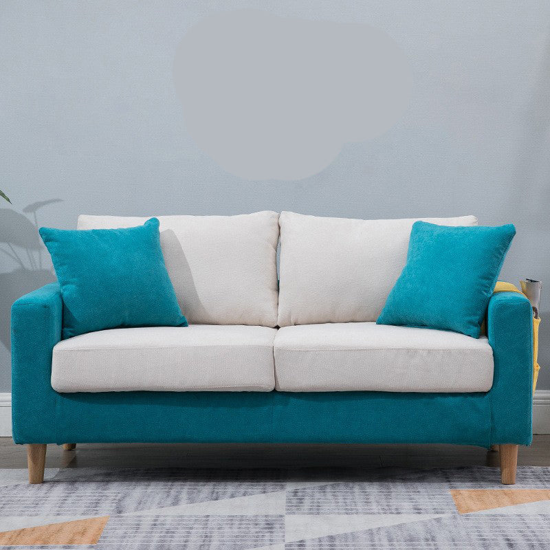 Modern Style Solid Wood Base Namib Material Cushion with Pillow Rectangular Sofa Lake Blue-White Clearhalo 'furn' 'furn_sofas' 'Furniture' 'furniture_sofas' 'kitchen' 'kitchen_sofas' 'Living Room Furniture' 'Sofa' 'sofas' 4625456