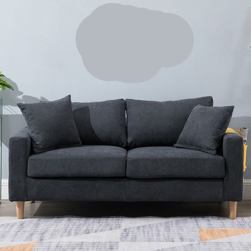 Modern Style Solid Wood Base Namib Material Cushion with Pillow Rectangular Sofa Dark Gray Clearhalo 'furn' 'furn_sofas' 'Furniture' 'furniture_sofas' 'kitchen' 'kitchen_sofas' 'Living Room Furniture' 'Sofa' 'sofas' 4625458