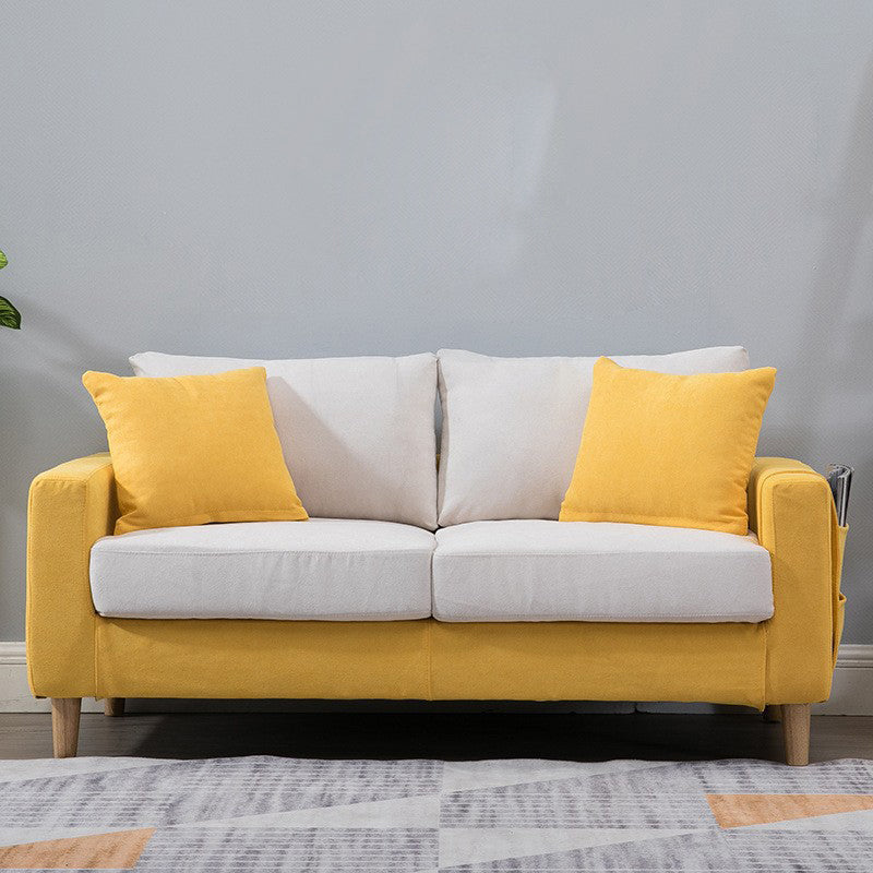 Modern Style Solid Wood Base Namib Material Cushion with Pillow Rectangular Sofa Yellow White Clearhalo 'furn' 'furn_sofas' 'Furniture' 'furniture_sofas' 'kitchen' 'kitchen_sofas' 'Living Room Furniture' 'Sofa' 'sofas' 4625467