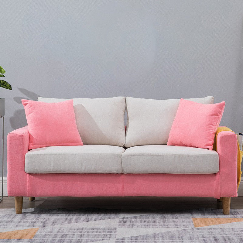 Modern Style Solid Wood Base Namib Material Cushion with Pillow Rectangular Sofa Pink-White Clearhalo 'furn' 'furn_sofas' 'Furniture' 'furniture_sofas' 'kitchen' 'kitchen_sofas' 'Living Room Furniture' 'Sofa' 'sofas' 4625471