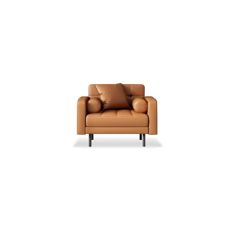 Faux Leather Biscuit Back Sofa 31.49" H Modernism Square Arm Sofa 35''L x32"W x 31.5"H Brown Clearhalo 'furn' 'furn_sofas' 'Furniture' 'furniture_sofas' 'kitchen' 'kitchen_sofas' 'Living Room Furniture' 'Sofa' 'sofas' 4625541