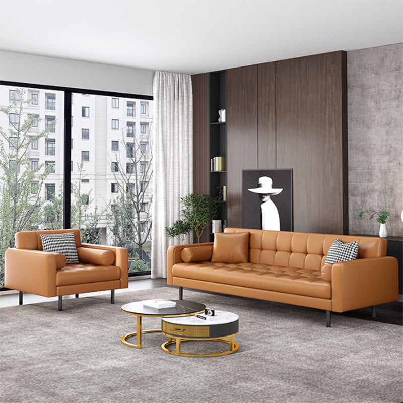 Faux Leather Biscuit Back Sofa 31.49" H Modernism Square Arm Sofa Clearhalo 'furn' 'furn_sofas' 'Furniture' 'furniture_sofas' 'kitchen' 'kitchen_sofas' 'Living Room Furniture' 'Sofa' 'sofas' 4625548