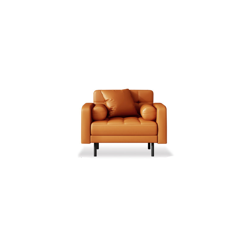 Faux Leather Biscuit Back Sofa 31.49" H Modernism Square Arm Sofa 35''L x32"W x 31.5"H Orange Clearhalo 'furn' 'furn_sofas' 'Furniture' 'furniture_sofas' 'kitchen' 'kitchen_sofas' 'Living Room Furniture' 'Sofa' 'sofas' 4625549
