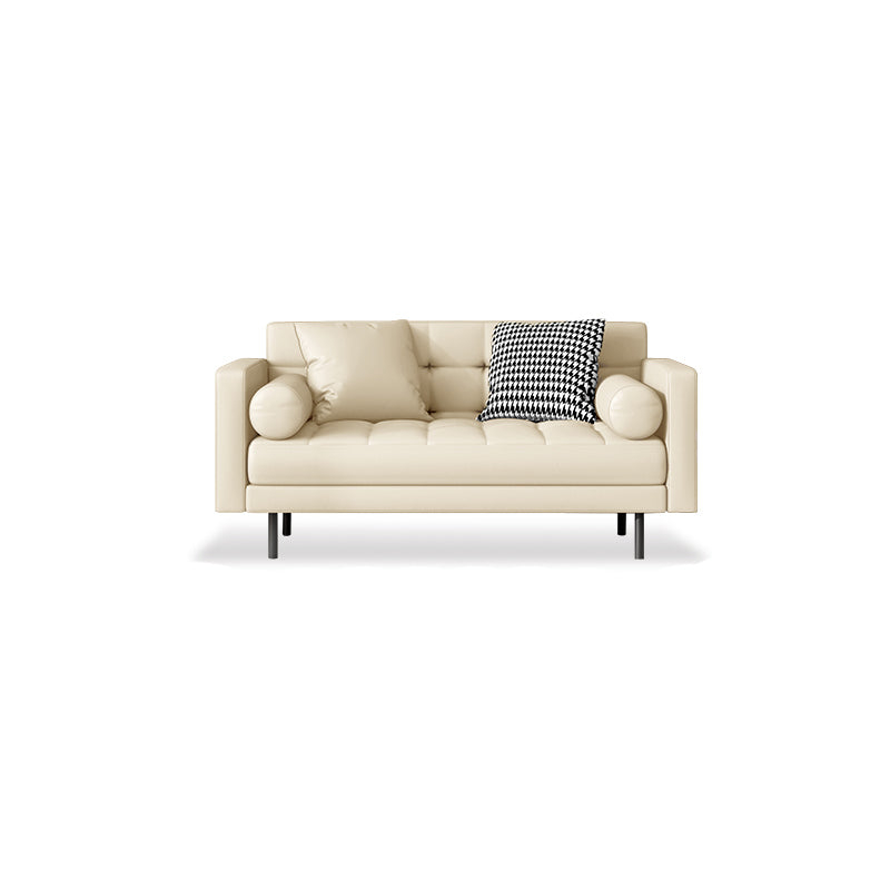 Faux Leather Biscuit Back Sofa 31.49" H Modernism Square Arm Sofa 60"L x 32"W x 31.5"H Off-White Clearhalo 'furn' 'furn_sofas' 'Furniture' 'furniture_sofas' 'kitchen' 'kitchen_sofas' 'Living Room Furniture' 'Sofa' 'sofas' 4625552