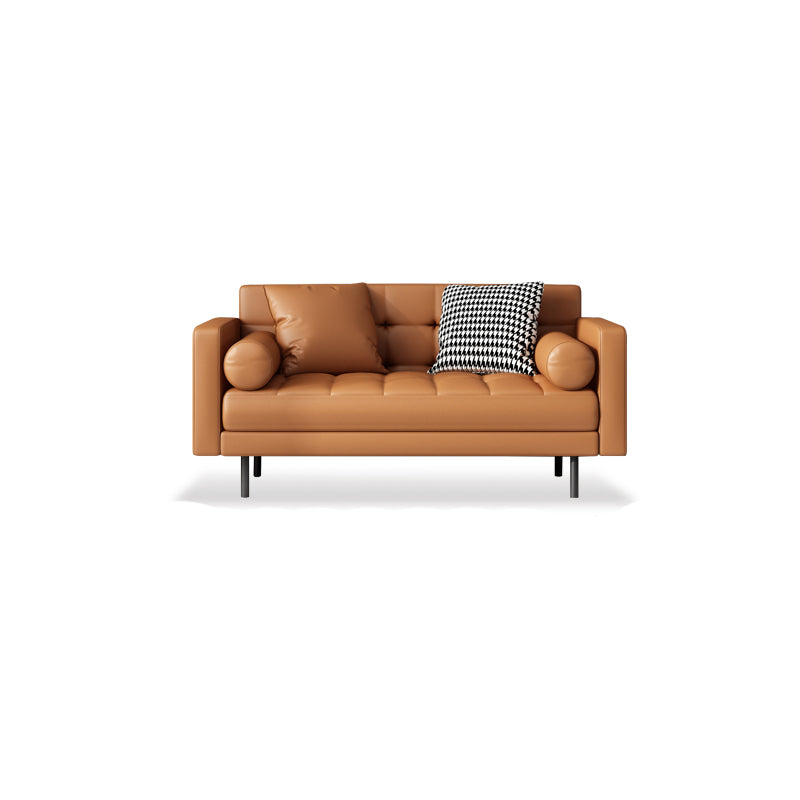 Faux Leather Biscuit Back Sofa 31.49" H Modernism Square Arm Sofa 60"L x 32"W x 31.5"H Brown Clearhalo 'furn' 'furn_sofas' 'Furniture' 'furniture_sofas' 'kitchen' 'kitchen_sofas' 'Living Room Furniture' 'Sofa' 'sofas' 4625553