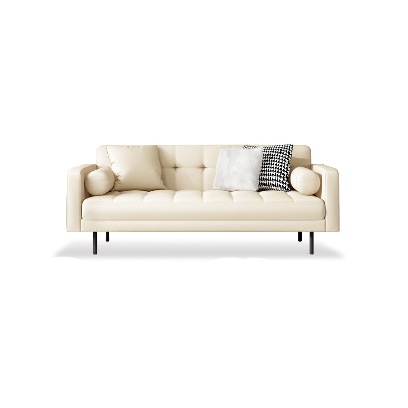 Faux Leather Biscuit Back Sofa 31.49" H Modernism Square Arm Sofa 71"L x 32"W x 31.5"H Off-White Clearhalo 'furn' 'furn_sofas' 'Furniture' 'furniture_sofas' 'kitchen' 'kitchen_sofas' 'Living Room Furniture' 'Sofa' 'sofas' 4625555