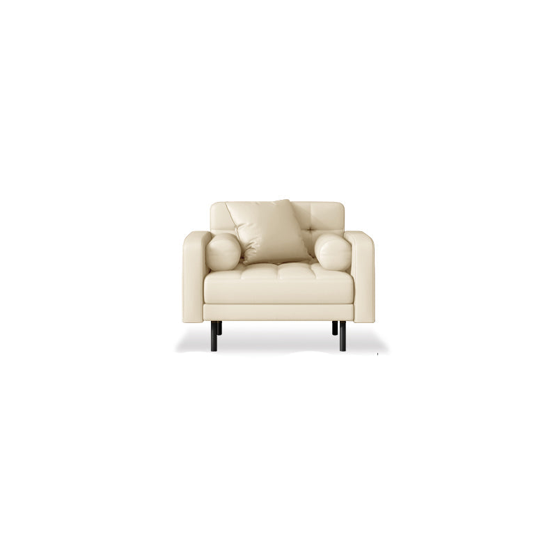 Faux Leather Biscuit Back Sofa 31.49" H Modernism Square Arm Sofa 35''L x32"W x 31.5"H Off-White Clearhalo 'furn' 'furn_sofas' 'Furniture' 'furniture_sofas' 'kitchen' 'kitchen_sofas' 'Living Room Furniture' 'Sofa' 'sofas' 4625557