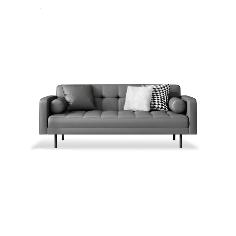 Faux Leather Biscuit Back Sofa 31.49" H Modernism Square Arm Sofa 71"L x 32"W x 31.5"H Grey Clearhalo 'furn' 'furn_sofas' 'Furniture' 'furniture_sofas' 'kitchen' 'kitchen_sofas' 'Living Room Furniture' 'Sofa' 'sofas' 4625558
