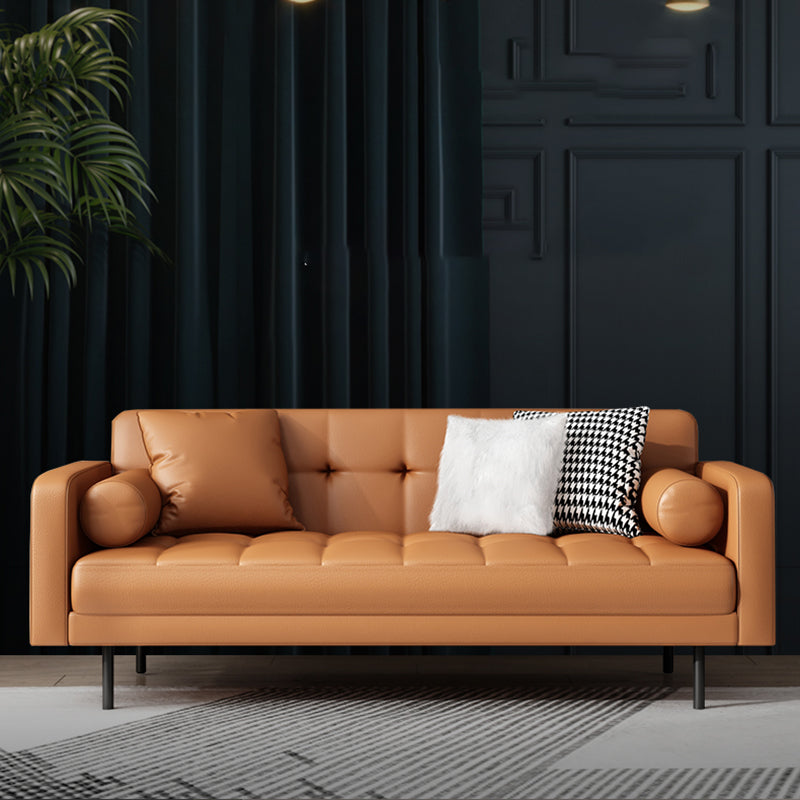 Faux Leather Biscuit Back Sofa 31.49" H Modernism Square Arm Sofa Clearhalo 'furn' 'furn_sofas' 'Furniture' 'furniture_sofas' 'kitchen' 'kitchen_sofas' 'Living Room Furniture' 'Sofa' 'sofas' 4625562