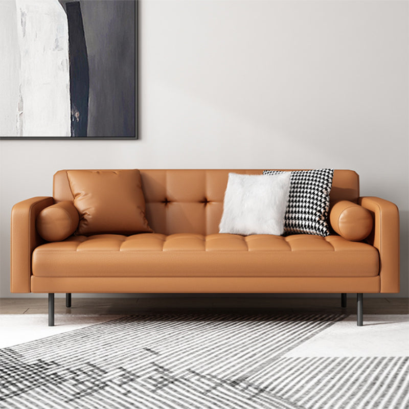 Faux Leather Biscuit Back Sofa 31.49" H Modernism Square Arm Sofa 71"L x 32"W x 31.5"H Orange Clearhalo 'furn' 'furn_sofas' 'Furniture' 'furniture_sofas' 'kitchen' 'kitchen_sofas' 'Living Room Furniture' 'Sofa' 'sofas' 4625563