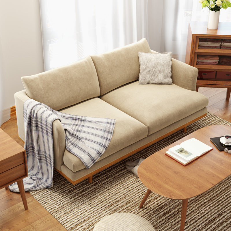 Northern European Wooden 2/3-Seater Sofa Wood Legs Square Arm Sofa 83"L x 33.5"W x 28"H Off-White Clearhalo 'furn' 'furn_sofas' 'Furniture' 'furniture_sofas' 'kitchen' 'kitchen_sofas' 'Living Room Furniture' 'Sofa' 'sofas' 4625571