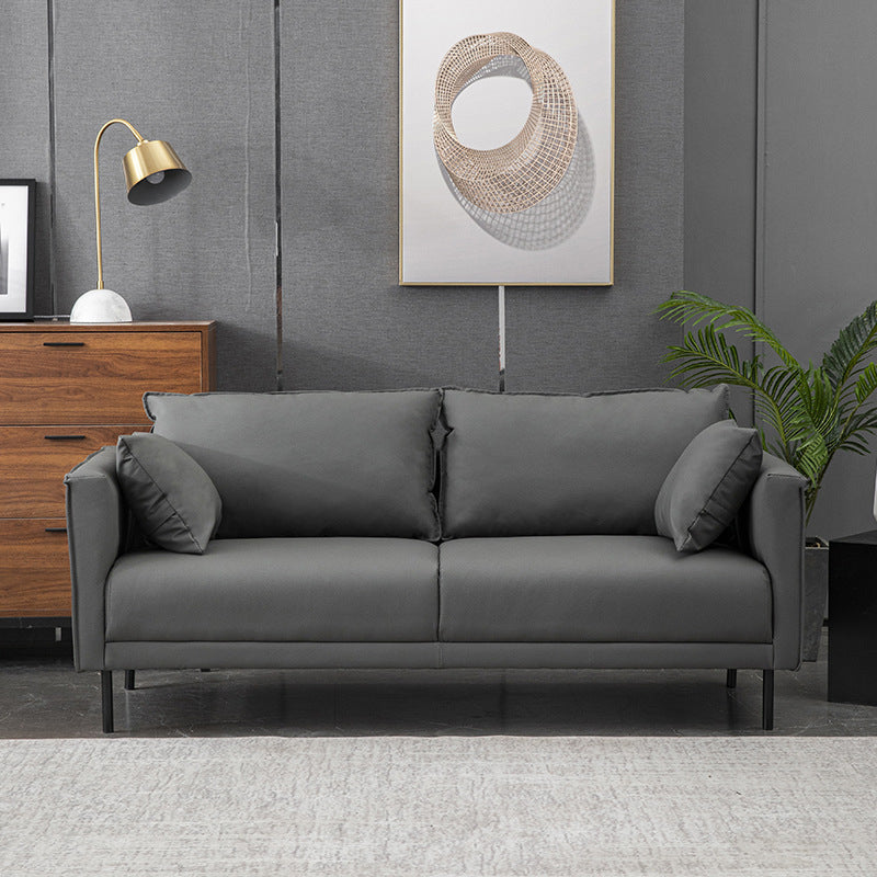 Modern Wooden Rectangular Sofa with Square Armrests and Pillows Smoke Gray Clearhalo 'furn' 'furn_sofas' 'Furniture' 'furniture_sofas' 'kitchen' 'kitchen_sofas' 'Living Room Furniture' 'Sofa' 'sofas' 4625585