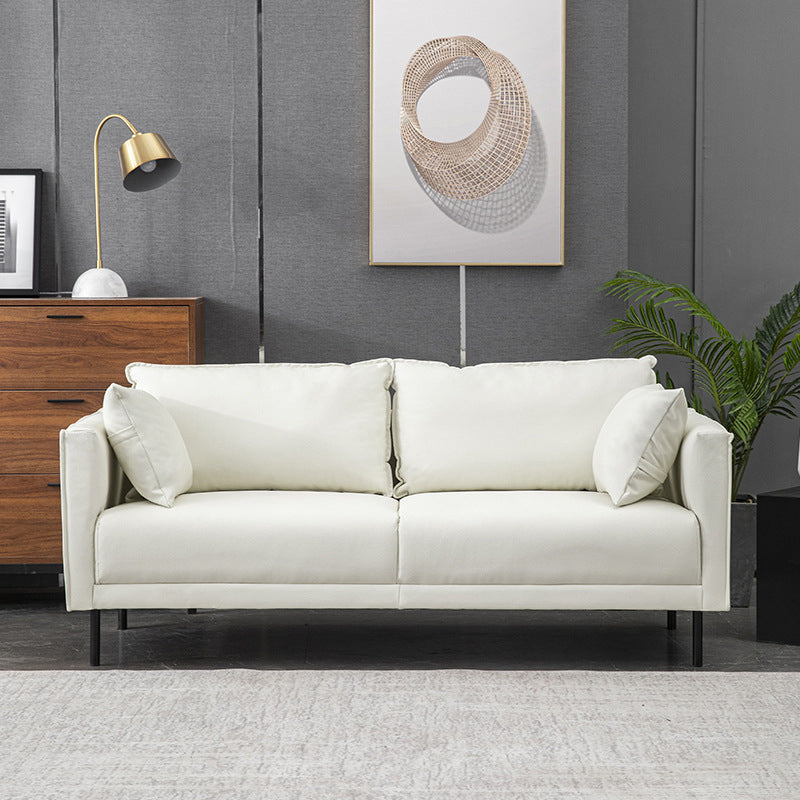 Modern Wooden Rectangular Sofa with Square Armrests and Pillows Off-White Clearhalo 'furn' 'furn_sofas' 'Furniture' 'furniture_sofas' 'kitchen' 'kitchen_sofas' 'Living Room Furniture' 'Sofa' 'sofas' 4625590