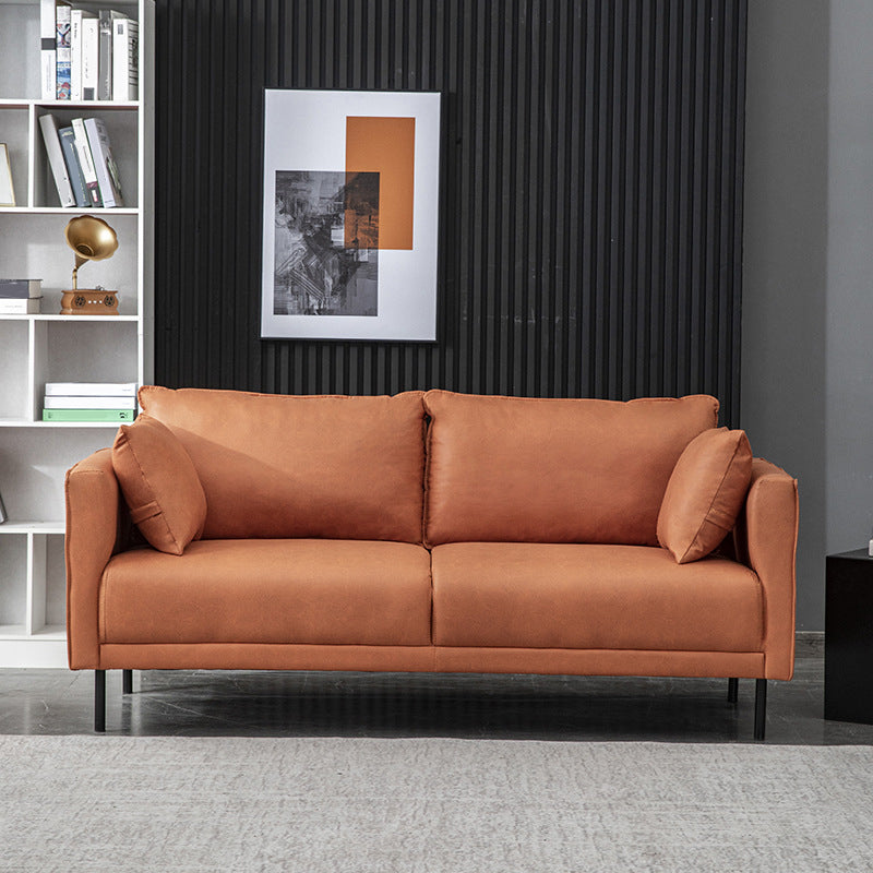 Modern Wooden Rectangular Sofa with Square Armrests and Pillows Orange Clearhalo 'furn' 'furn_sofas' 'Furniture' 'furniture_sofas' 'kitchen' 'kitchen_sofas' 'Living Room Furniture' 'Sofa' 'sofas' 4625600