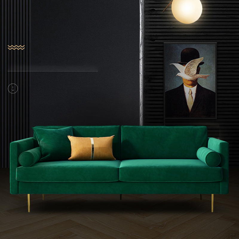 Velvet 2/3-Seat Mid-Century Modern 31.5" Wide Square Arm Sofa 79"L x 31"W x 31"H Dark Green Clearhalo 'furn' 'furn_sofas' 'Furniture' 'furniture_sofas' 'kitchen' 'kitchen_sofas' 'Living Room Furniture' 'Sofa' 'sofas' 4625611