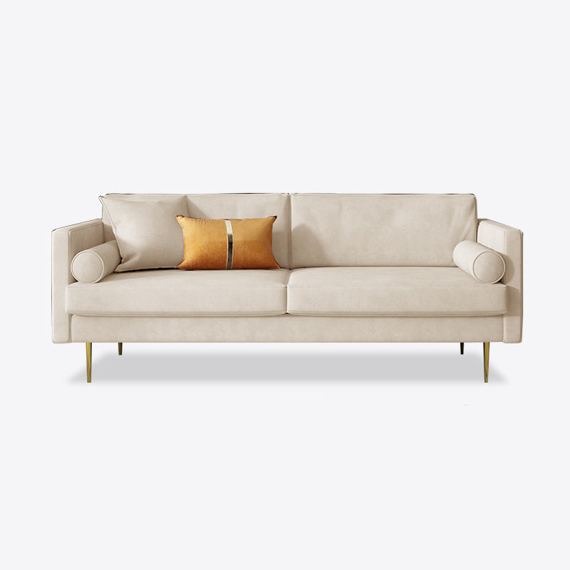 Velvet 2/3-Seat Mid-Century Modern 31.5" Wide Square Arm Sofa Off-White Clearhalo 'furn' 'furn_sofas' 'Furniture' 'furniture_sofas' 'kitchen' 'kitchen_sofas' 'Living Room Furniture' 'Sofa' 'sofas' 4625612