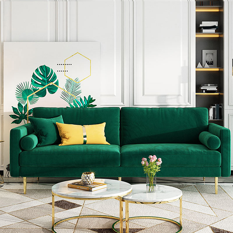 Velvet 2/3-Seat Mid-Century Modern 31.5" Wide Square Arm Sofa 59"L x 31.5"W x 31.5"H Dark Green Clearhalo 'furn' 'furn_sofas' 'Furniture' 'furniture_sofas' 'kitchen' 'kitchen_sofas' 'Living Room Furniture' 'Sofa' 'sofas' 4625614