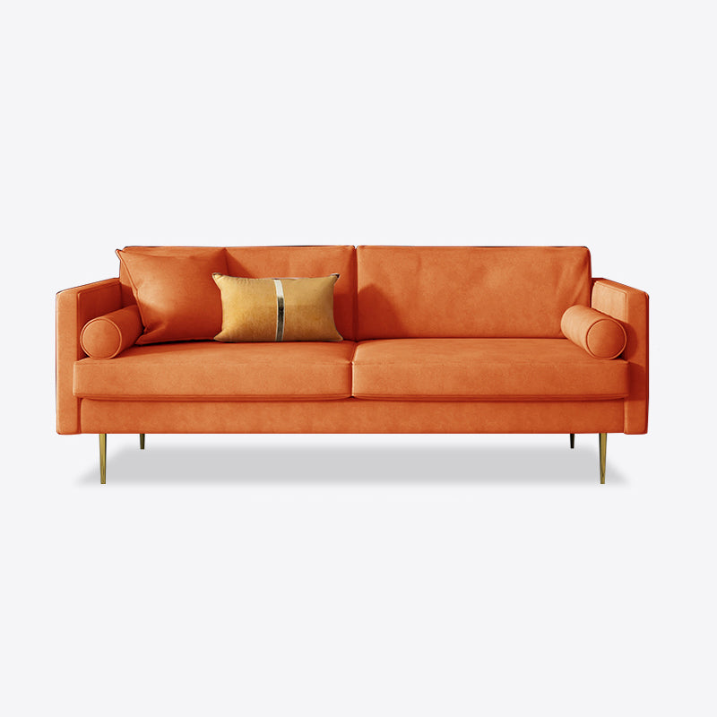 Velvet 2/3-Seat Mid-Century Modern 31.5" Wide Square Arm Sofa Orange Clearhalo 'furn' 'furn_sofas' 'Furniture' 'furniture_sofas' 'kitchen' 'kitchen_sofas' 'Living Room Furniture' 'Sofa' 'sofas' 4625619
