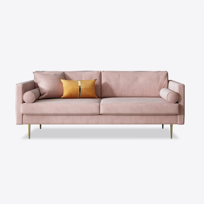 Velvet 2/3-Seat Mid-Century Modern 31.5" Wide Square Arm Sofa Pink Clearhalo 'furn' 'furn_sofas' 'Furniture' 'furniture_sofas' 'kitchen' 'kitchen_sofas' 'Living Room Furniture' 'Sofa' 'sofas' 4625623