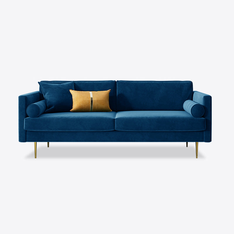 Velvet 2/3-Seat Mid-Century Modern 31.5" Wide Square Arm Sofa Dark Blue Clearhalo 'furn' 'furn_sofas' 'Furniture' 'furniture_sofas' 'kitchen' 'kitchen_sofas' 'Living Room Furniture' 'Sofa' 'sofas' 4625627