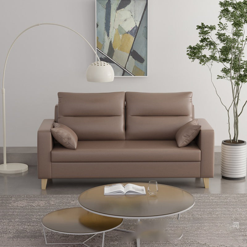 Polish Finish 2-seater Chaise Square Arm Sofa for Bonus Room Apartment Light Coffee Clearhalo 'furn' 'furn_sofas' 'Furniture' 'furniture_sofas' 'kitchen' 'kitchen_sofas' 'Living Room Furniture' 'Sofa' 'sofas' 4625660