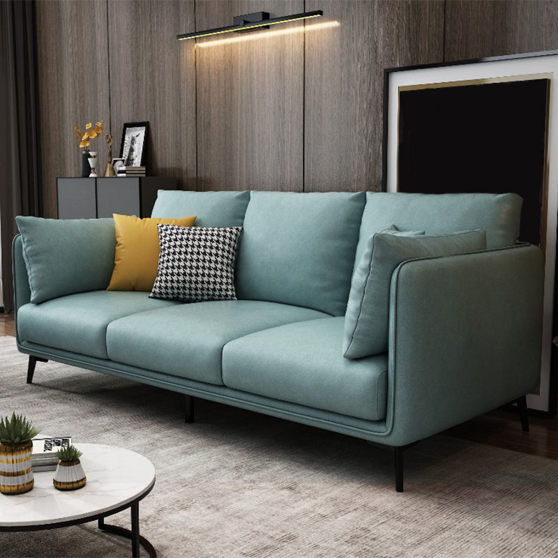 Faux Leather Settee Furniture Recessed Arm Standard Sofa with Pillows Blue Clearhalo 'furn' 'furn_sofas' 'Furniture' 'furniture_sofas' 'kitchen' 'kitchen_sofas' 'Living Room Furniture' 'Sofa' 'sofas' 4625666