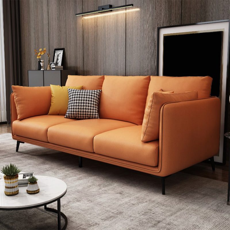 Faux Leather Settee Furniture Recessed Arm Standard Sofa with Pillows Orange Clearhalo 'furn' 'furn_sofas' 'Furniture' 'furniture_sofas' 'kitchen' 'kitchen_sofas' 'Living Room Furniture' 'Sofa' 'sofas' 4625670