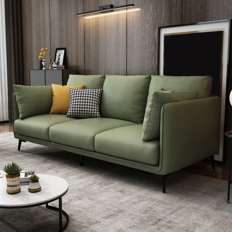 Faux Leather Settee Furniture Recessed Arm Standard Sofa with Pillows Sage Green Clearhalo 'furn' 'furn_sofas' 'Furniture' 'furniture_sofas' 'kitchen' 'kitchen_sofas' 'Living Room Furniture' 'Sofa' 'sofas' 4625671