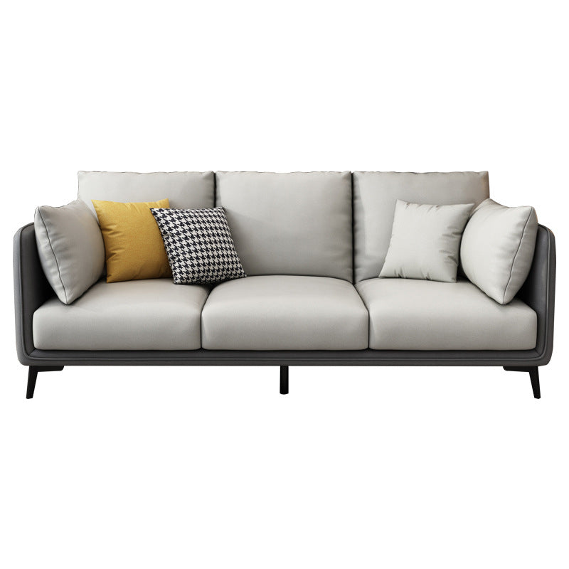 Faux Leather Settee Furniture Recessed Arm Standard Sofa with Pillows Grey White Sponge Clearhalo 'furn' 'furn_sofas' 'Furniture' 'furniture_sofas' 'kitchen' 'kitchen_sofas' 'Living Room Furniture' 'Sofa' 'sofas' 4625673