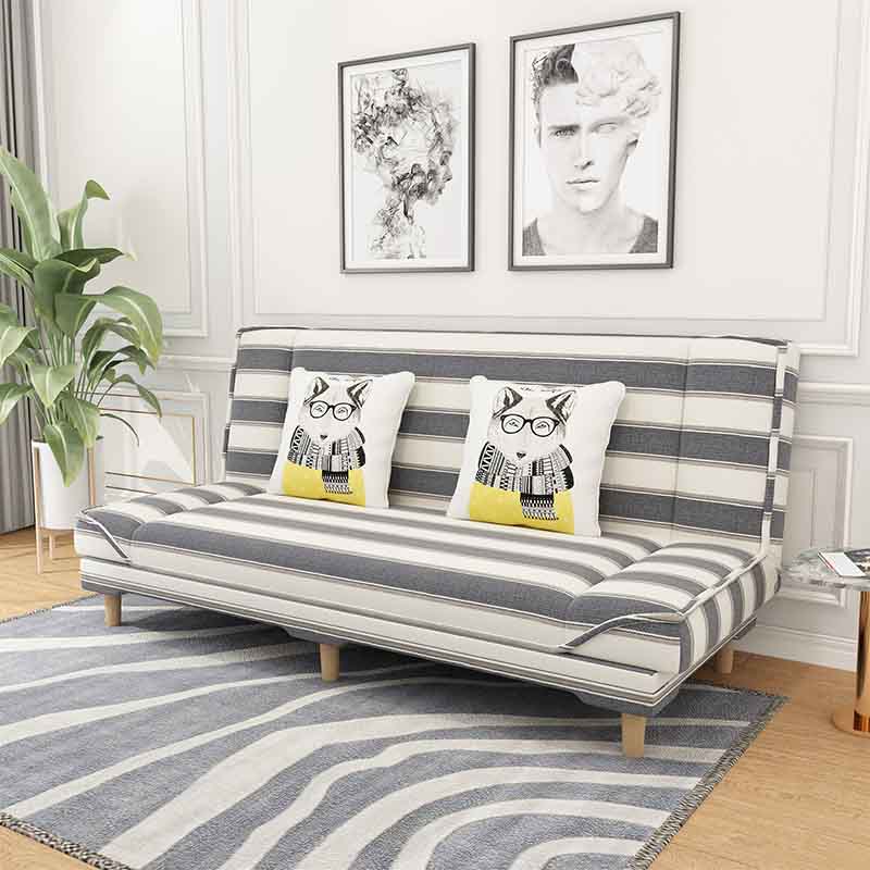 Convertible Armless Sofa 48"W Modern Sofa with Cotton Blend for Living Room 59"L x 19"W x 31.5"H Gray White Striped Clearhalo 'furn' 'furn_sofas' 'Furniture' 'furniture_sofas' 'kitchen' 'kitchen_sofas' 'Living Room Furniture' 'Sofa' 'sofas' 4625711