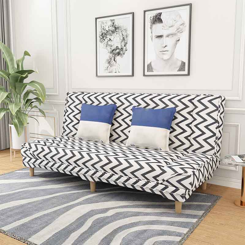 Convertible Armless Sofa 48"W Modern Sofa with Cotton Blend for Living Room Black White Wavy Striped Clearhalo 'furn' 'furn_sofas' 'Furniture' 'furniture_sofas' 'kitchen' 'kitchen_sofas' 'Living Room Furniture' 'Sofa' 'sofas' 4625713