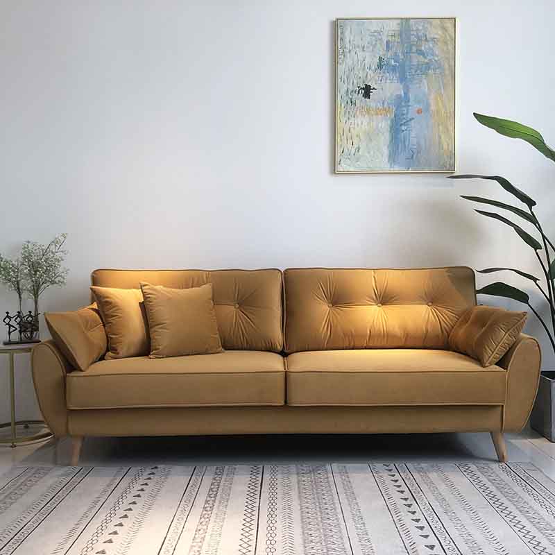 Tufted Back Flared Arm Contemporary Sofa for Living Room and Apartment Yellow Velvet Clearhalo 'furn' 'furn_sofas' 'Furniture' 'furniture_sofas' 'kitchen' 'kitchen_sofas' 'Living Room Furniture' 'Sofa' 'sofas' 4625752