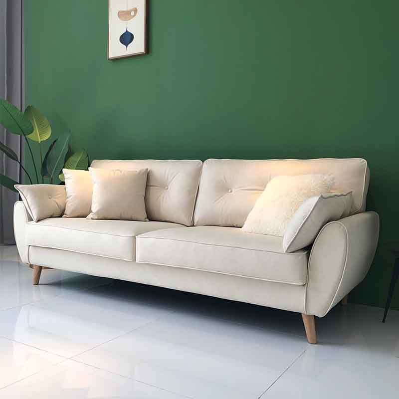 Tufted Back Flared Arm Contemporary Sofa for Living Room and Apartment 98"L x 35.5"W x 35.5"H Off-White Faux Leather Clearhalo 'furn' 'furn_sofas' 'Furniture' 'furniture_sofas' 'kitchen' 'kitchen_sofas' 'Living Room Furniture' 'Sofa' 'sofas' 4625768