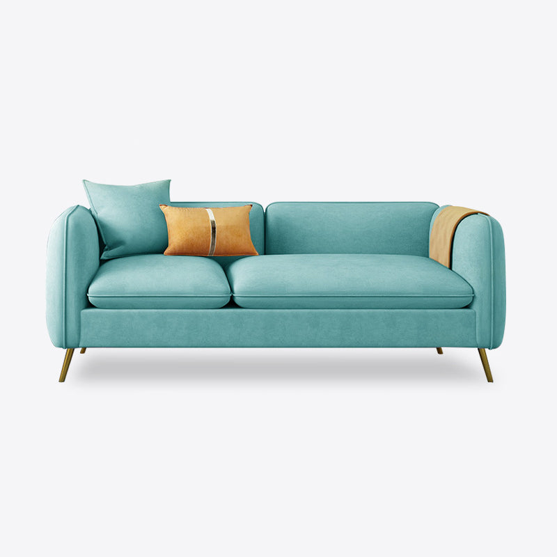 with 2 Pillows Tuxedo Arm Sofa 30.3" D X 26.38" H Velvet Cushions Sofa Blue Clearhalo 'furn' 'furn_sofas' 'Furniture' 'furniture_sofas' 'kitchen' 'kitchen_sofas' 'Living Room Furniture' 'Sofa' 'sofas' 4625822